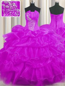 Fine Beading and Ruffled Layers and Pick Ups 15th Birthday Dress Purple Lace Up Sleeveless Floor Length