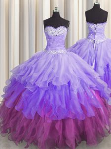 Multi-color Quinceanera Gowns Military Ball and Sweet 16 and Quinceanera and For with Beading and Ruffles and Ruffled Layers and Sequins Sweetheart Sleeveless Lace Up