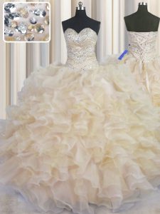 Noble Sweetheart Sleeveless Organza Sweet 16 Quinceanera Dress Beading and Ruffles Lace Up