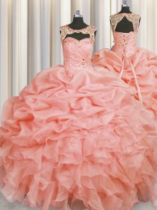 Scoop Pick Ups Floor Length Ball Gowns Sleeveless Baby Pink Sweet 16 Quinceanera Dress Lace Up