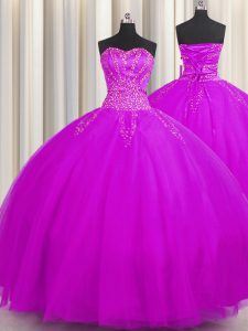 Really Puffy Purple Lace Up Sweetheart Beading Ball Gown Prom Dress Tulle Sleeveless