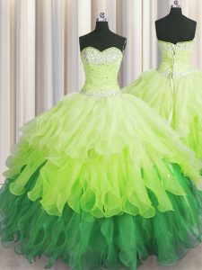 Dazzling Multi-color Lace Up Sweetheart Beading and Ruffles and Ruffled Layers and Sequins Quinceanera Dress Organza Sleeveless