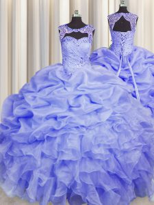 Fantastic Scoop Blue Sleeveless Beading and Pick Ups Floor Length Quinceanera Dress