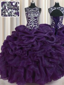 Perfect Pick Ups Ball Gowns Sweet 16 Quinceanera Dress Dark Purple Scoop Organza Sleeveless Floor Length Lace Up