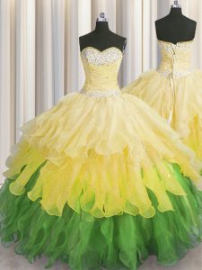 Popular Sequins Ruffled Multi-color Sleeveless Organza Lace Up 15th Birthday Dress for Military Ball and Sweet 16 and Quinceanera