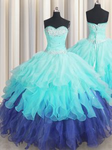Trendy Beading and Ruffles and Ruffled Layers and Sequins Quinceanera Dress Multi-color Lace Up Sleeveless Floor Length