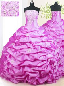 Traditional With Train Lace Up Sweet 16 Dress Lilac for Military Ball and Sweet 16 and Quinceanera with Beading and Pick Ups Sweep Train