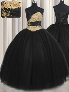 Tulle Sleeveless Floor Length Quinceanera Dresses and Beading and Appliques and Ruching and Belt