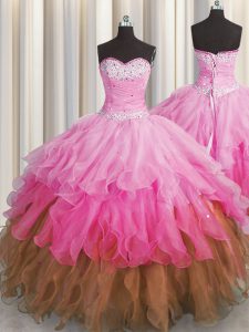 Multi-color Sleeveless Beading and Ruffles and Ruffled Layers and Sequins Floor Length 15 Quinceanera Dress