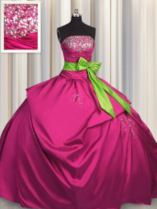 Bowknot Floor Length Ball Gowns Sleeveless Fuchsia 15th Birthday Dress Lace Up