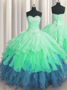 Glorious Multi-color Sleeveless Beading and Ruffles and Ruffled Layers and Sequins Floor Length 15 Quinceanera Dress