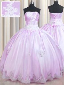 Floor Length Lilac Sweet 16 Quinceanera Dress Strapless Sleeveless Lace Up