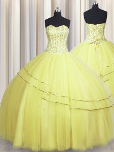 Perfect Visible Boning Really Puffy Sleeveless Beading Lace Up Quinceanera Gown