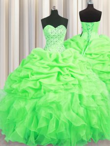 Beauteous Beading and Ruffles and Pick Ups 15th Birthday Dress Lace Up Sleeveless Floor Length