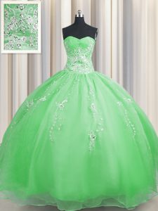 Top Selling Zipper Up Organza Sleeveless Floor Length Ball Gown Prom Dress and Beading and Appliques