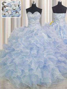 Unique Floor Length Ball Gowns Sleeveless Light Blue Sweet 16 Dress Lace Up