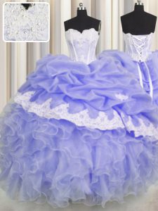 Most Popular Lavender Quinceanera Gowns Military Ball and Sweet 16 and Quinceanera and For with Beading and Appliques and Ruffles and Pick Ups Sweetheart Sleeveless Lace Up