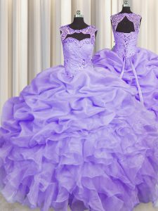Scoop Sleeveless Organza Sweet 16 Dresses Beading and Pick Ups Lace Up