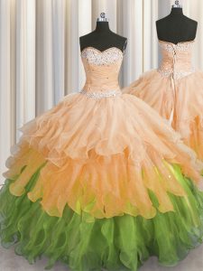 Discount Sequins Ruffled Multi-color Sleeveless Organza Lace Up Sweet 16 Dress for Military Ball and Sweet 16 and Quinceanera