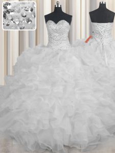 Floor Length Ball Gowns Sleeveless White Sweet 16 Quinceanera Dress Lace Up