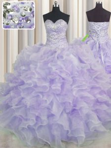 Best Selling Ball Gowns Sweet 16 Dresses Lavender Sweetheart Organza Sleeveless Floor Length Lace Up