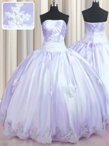 Pretty Beading and Appliques Quinceanera Gown Lavender Lace Up Sleeveless Floor Length