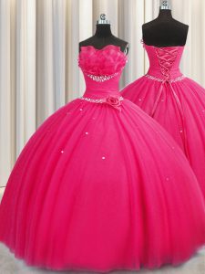 New Style Handcrafted Flower Sleeveless Lace Up Floor Length Beading and Sequins and Hand Made Flower Sweet 16 Dresses