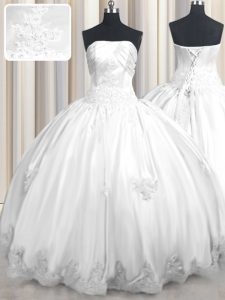 Great White Sleeveless Taffeta Lace Up Party Dress for Toddlers for Military Ball and Sweet 16 and Quinceanera