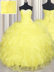 Great Yellow Sweetheart Lace Up Beading and Ruffles Sweet 16 Dresses Sleeveless