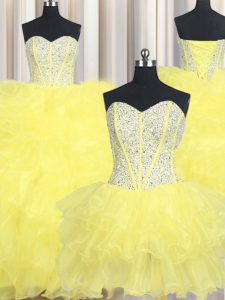 Graceful Three Piece Sweetheart Sleeveless Organza 15 Quinceanera Dress Beading and Ruffles Lace Up