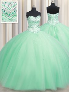 Wonderful Beading 15 Quinceanera Dress Apple Green Lace Up Sleeveless Floor Length