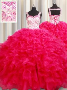 Admirable Straps Sleeveless Lace Up Floor Length Embroidery and Ruffles Sweet 16 Dresses