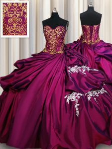 Sleeveless Floor Length Beading and Appliques and Pick Ups Lace Up 15th Birthday Dress with Fuchsia