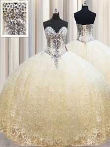 Unique Floor Length Ball Gowns Sleeveless Champagne Quinceanera Dress Lace Up