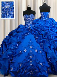 Shining Sweetheart Sleeveless Taffeta Quinceanera Dresses Beading and Embroidery and Sequins and Pick Ups Lace Up