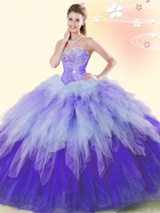 On Sale Beading and Ruffles Sweet 16 Quinceanera Dress Multi-color Lace Up Sleeveless Floor Length