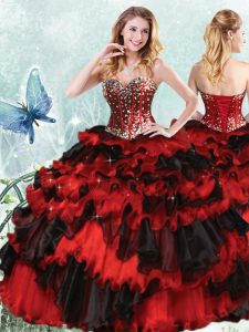 Sleeveless Lace Up Floor Length Beading and Ruffled Layers and Sequins Quinceanera Dresses