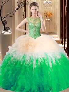 Simple Multi-color 15 Quinceanera Dress Military Ball and Sweet 16 and Quinceanera and For with Beading Scoop Sleeveless Lace Up