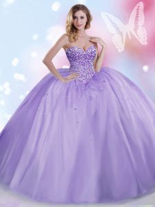Lavender Sweetheart Lace Up Beading Quinceanera Gown Sleeveless