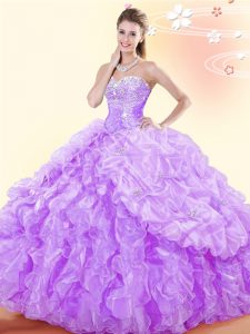Wonderful Pick Ups Lavender Sleeveless Organza Lace Up Dama Dress for Military Ball and Sweet 16 and Quinceanera