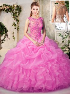 Scoop Sleeveless Organza Quinceanera Dresses Beading and Ruffles and Pick Ups Lace Up