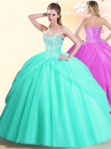 Colorful Apple Green Tulle Lace Up Quinceanera Dress Sleeveless Floor Length Beading