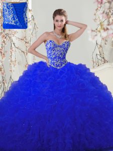 Decent Royal Blue Sleeveless Tulle Lace Up Sweet 16 Dresses for Military Ball and Sweet 16 and Quinceanera