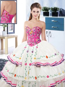 Elegant Sleeveless Embroidery and Ruffled Layers Lace Up Sweet 16 Quinceanera Dress