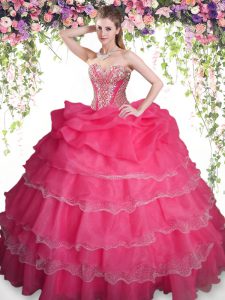 Perfect Pick Ups Ruffled Sweetheart Sleeveless Lace Up Sweet 16 Dresses Coral Red Organza