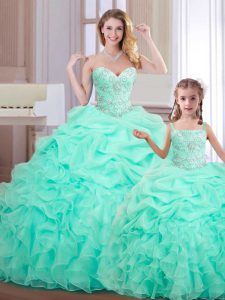 Colorful Apple Green Lace Up 15th Birthday Dress Beading and Ruffles and Pick Ups Sleeveless Floor Length