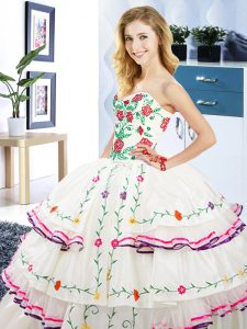 Gorgeous Sweetheart Sleeveless Organza and Taffeta Quinceanera Dress Embroidery and Ruffled Layers Lace Up