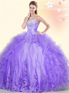 Elegant Sleeveless Beading and Appliques and Ruffles Lace Up 15th Birthday Dress