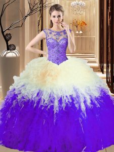 Traditional Multi-color Scoop Neckline Beading 15th Birthday Dress Sleeveless Lace Up