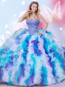 Exquisite Sleeveless Beading and Ruffles Lace Up Sweet 16 Quinceanera Dress